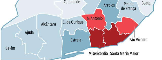Mapa com a localização da Freguesia da Misericórdia, no Centro Histórico, Freguesia da Misericórdia, Lisboa &copy; Google Earth Pro