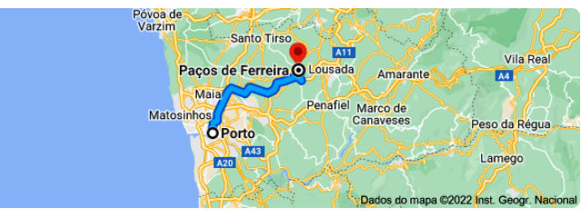 Do Porto a Paços de Ferreira, no Vale Sousa, Distrito do Porto, Douro Litoral (Região Norte) &copy; Google